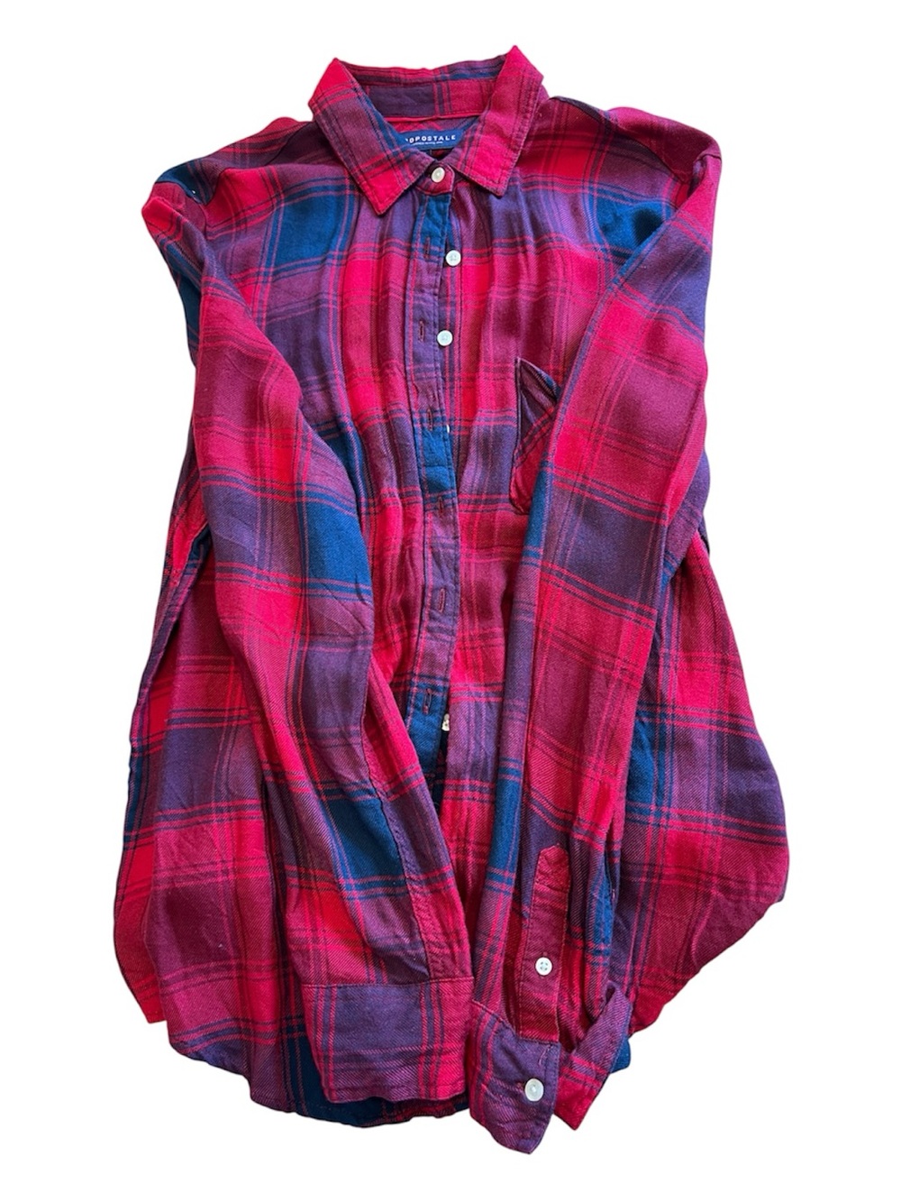 Aeropostale Classic Women's Red & Navy Plaid Flannel Shirt - Size Large
